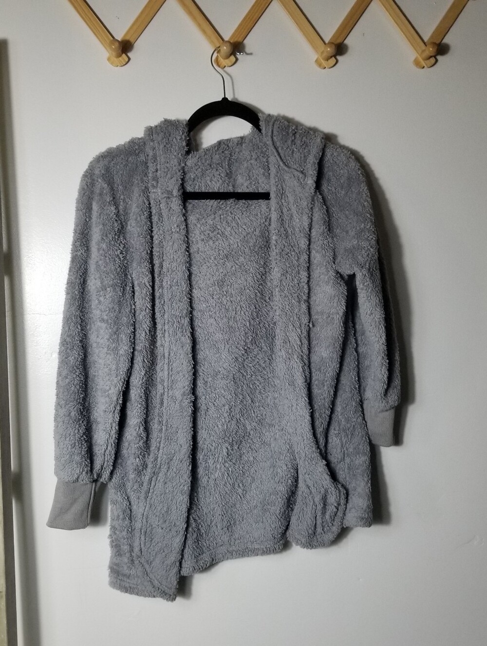 WOMEN'S GRAY SOFT OPEN CARDIGAN WITH HOOD SIZE SMALL